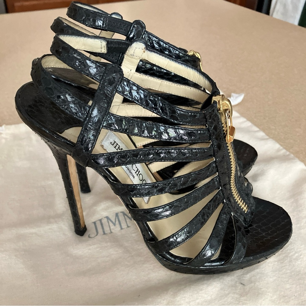 Jimmy Choo Glenys Snakeskin Caged Sandals - Picture 2 of 15